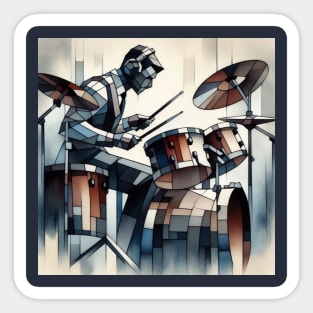 Rhythmic Facets: The Cubist Drummer Sticker